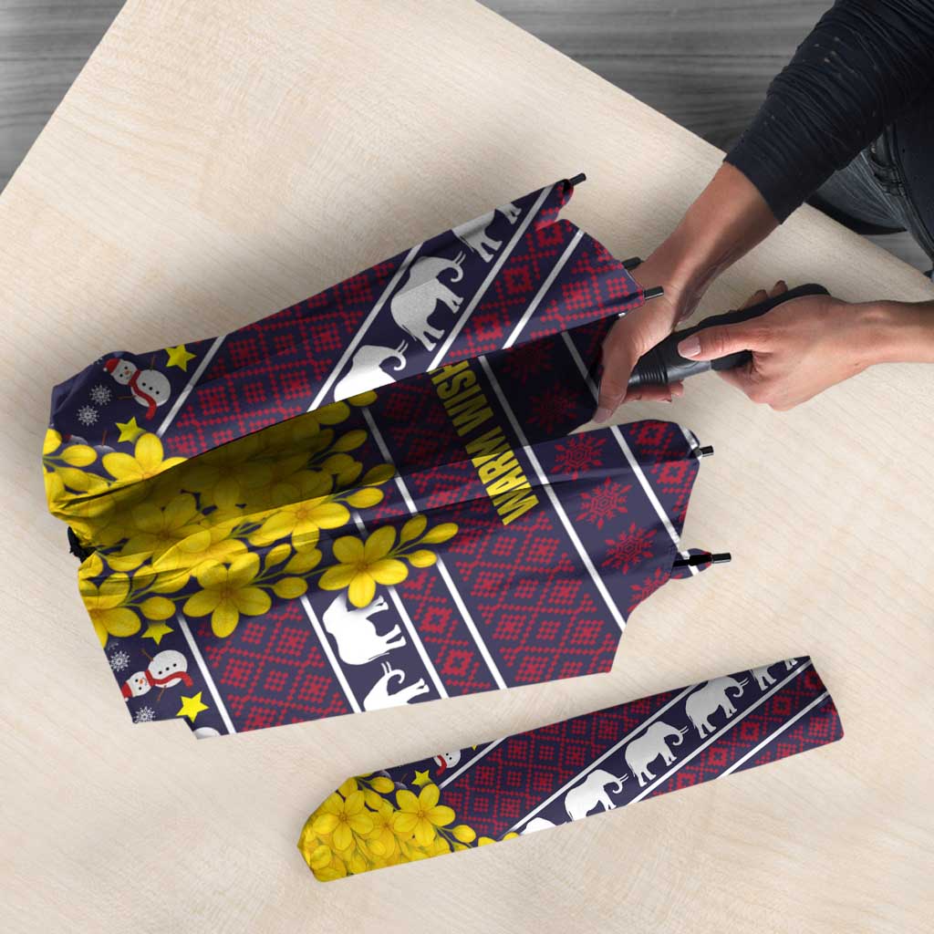 Thailand Christmas Umbrella with Yellow Flower Tree Garuda Emblem and Elephant Holiday - Wonder Print Shop