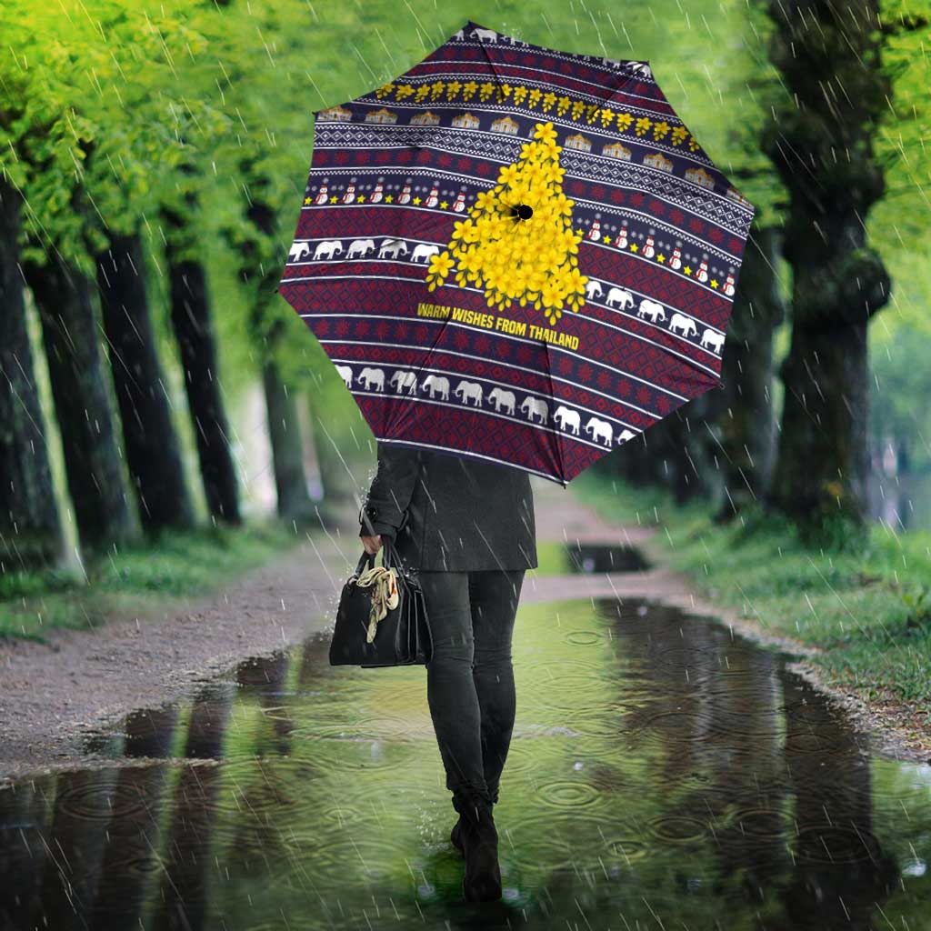 Thailand Christmas Umbrella with Yellow Flower Tree Garuda Emblem and Elephant Holiday - Wonder Print Shop