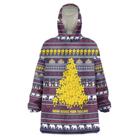 Thailand Christmas Wearable Blanket Hoodie with Yellow Flower Tree Garuda Emblem and Elephant Holiday - Wonder Print Shop