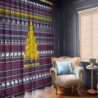 Thailand Christmas Window Curtain with Yellow Flower Tree Garuda Emblem and Elephant Holiday - Wonder Print Shop