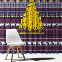 Thailand Christmas Window Curtain with Yellow Flower Tree Garuda Emblem and Elephant Holiday - Wonder Print Shop