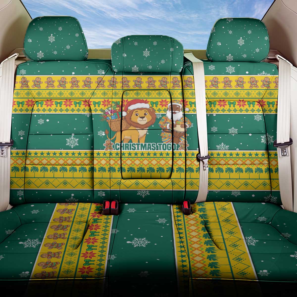 Togo Christmas Back Car Seat Cover with Santa Lion Drummer Gingerbread and National Emblem - Wonder Print Shop