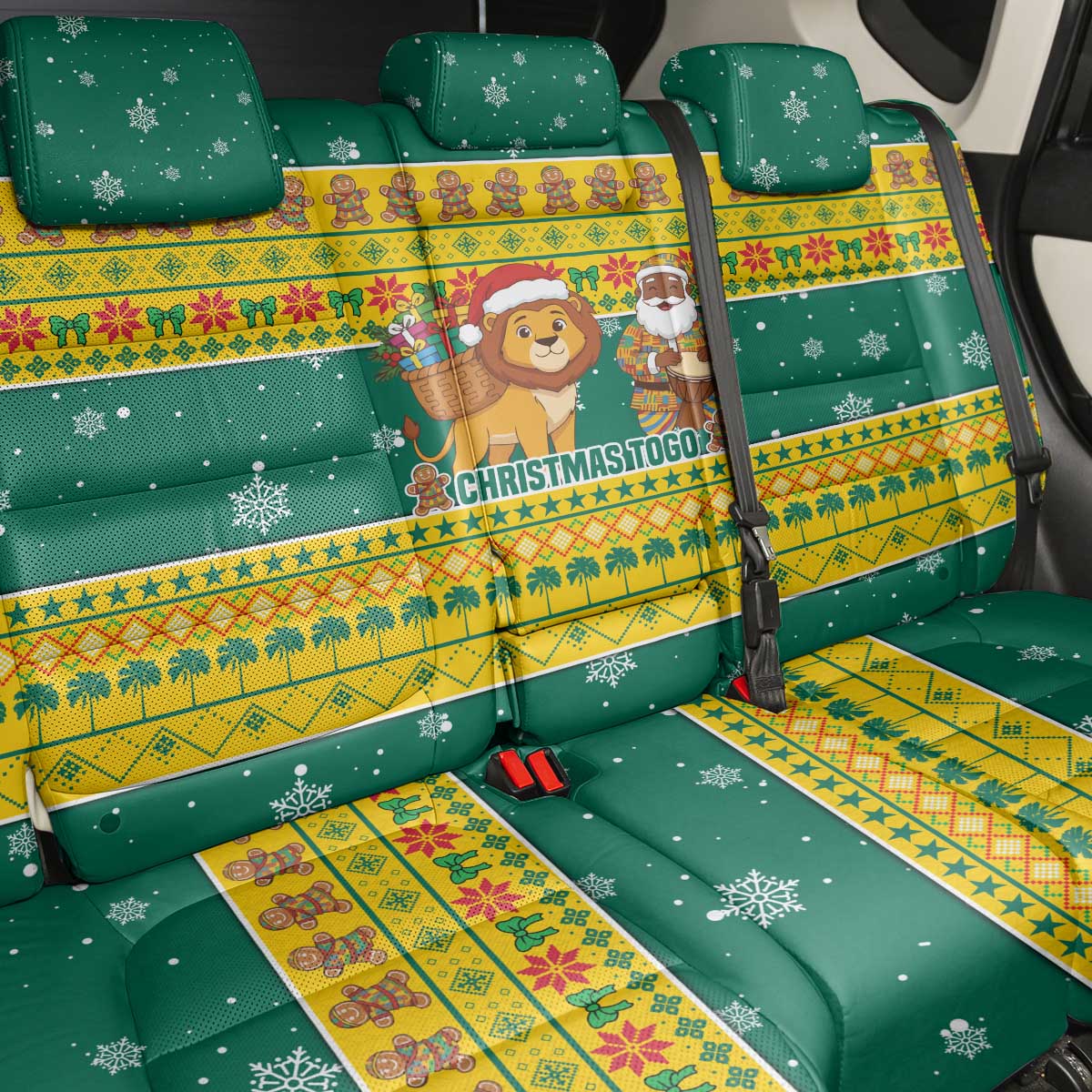 Togo Christmas Back Car Seat Cover with Santa Lion Drummer Gingerbread and National Emblem - Wonder Print Shop