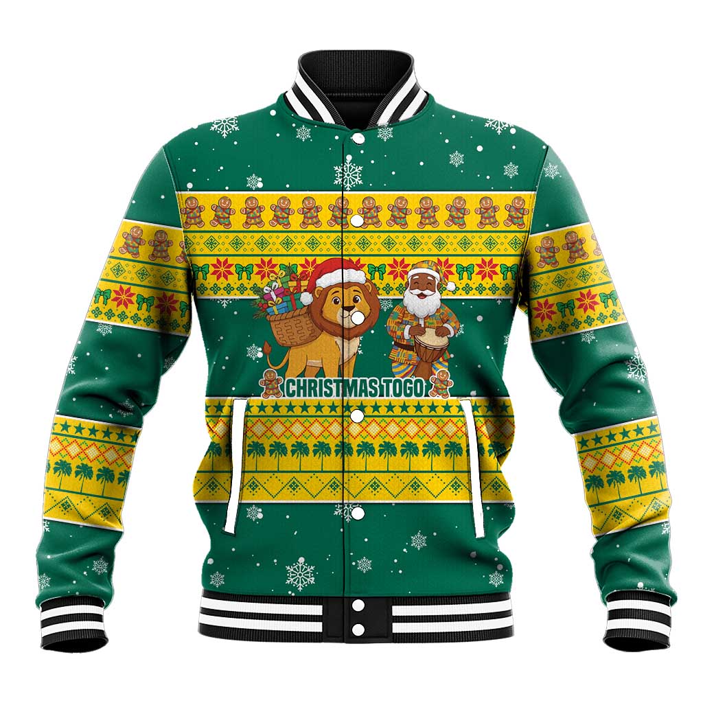 Togo Christmas Baseball Jacket with Santa Lion Drummer Gingerbread and National Emblem - Wonder Print Shop