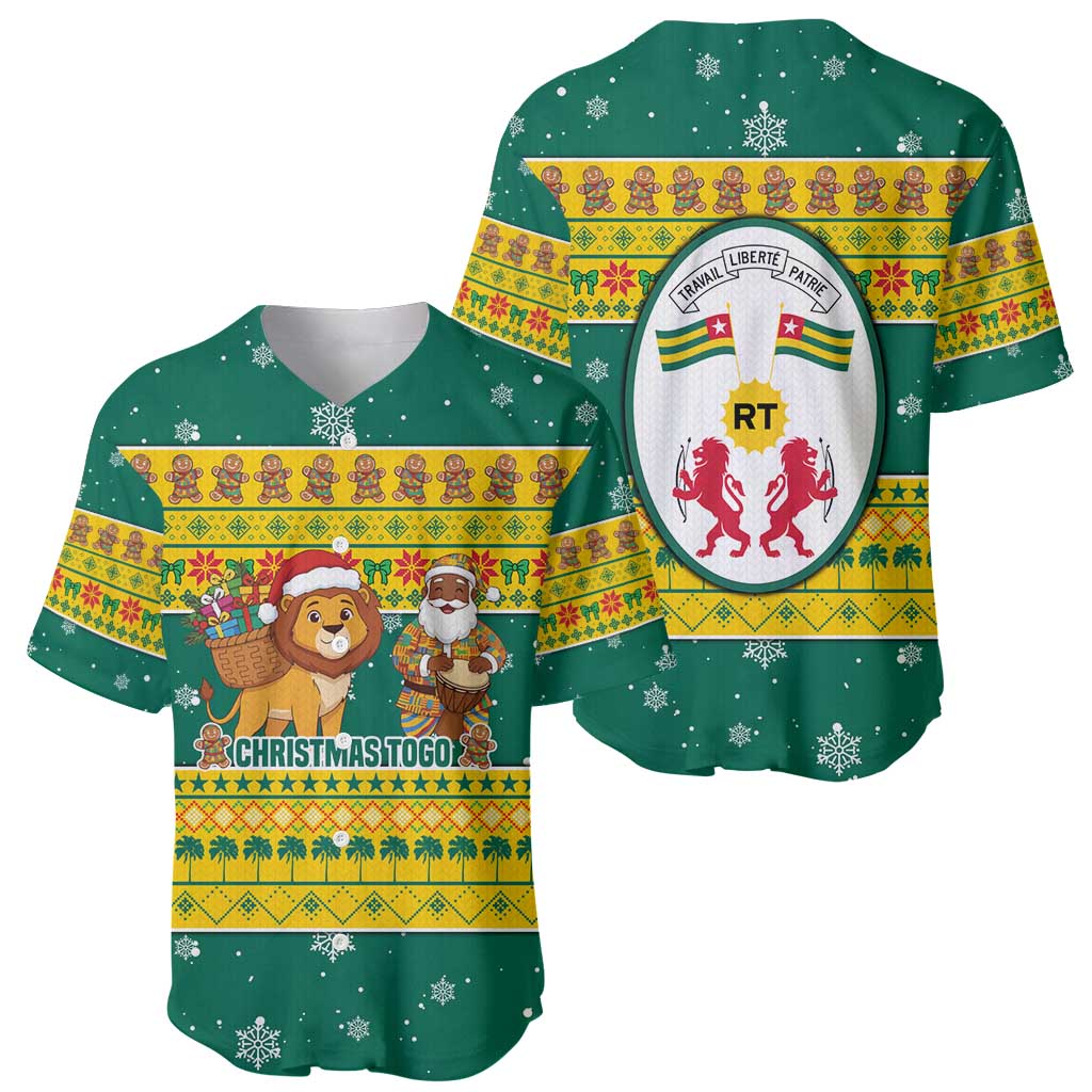 Togo Christmas Baseball Jersey with Santa Lion Drummer Gingerbread and National Emblem - Wonder Print Shop