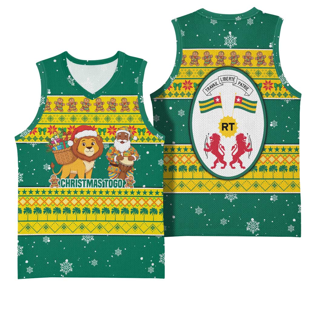 Togo Christmas Basketball Jersey with Santa Lion Drummer Gingerbread and National Emblem - Wonder Print Shop