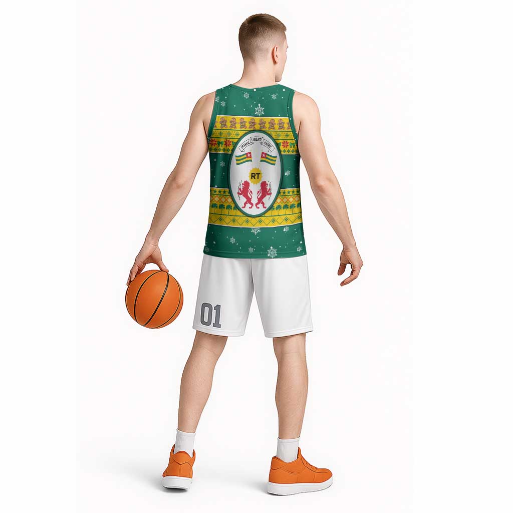 Togo Christmas Basketball Jersey with Santa Lion Drummer Gingerbread and National Emblem - Wonder Print Shop