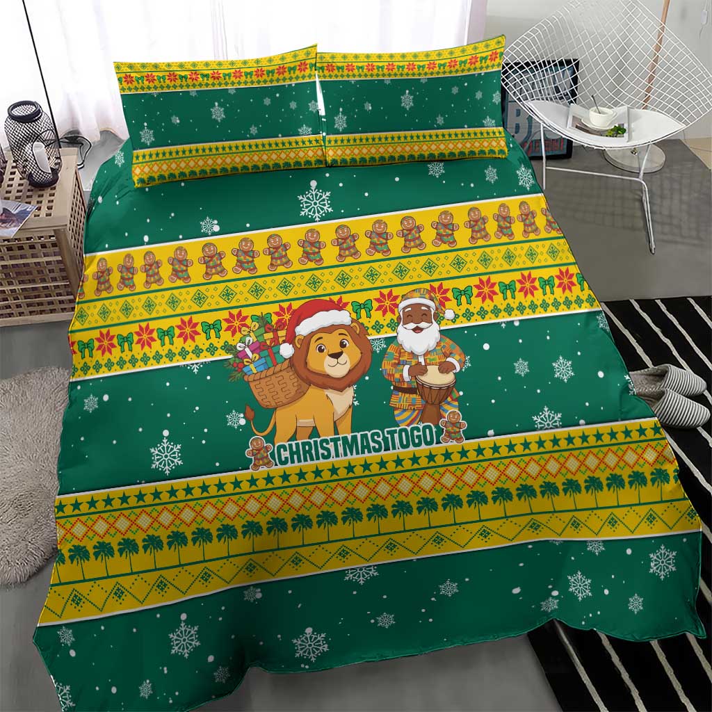 Togo Christmas Bedding Set with Santa Lion Drummer Gingerbread and National Emblem - Wonder Print Shop