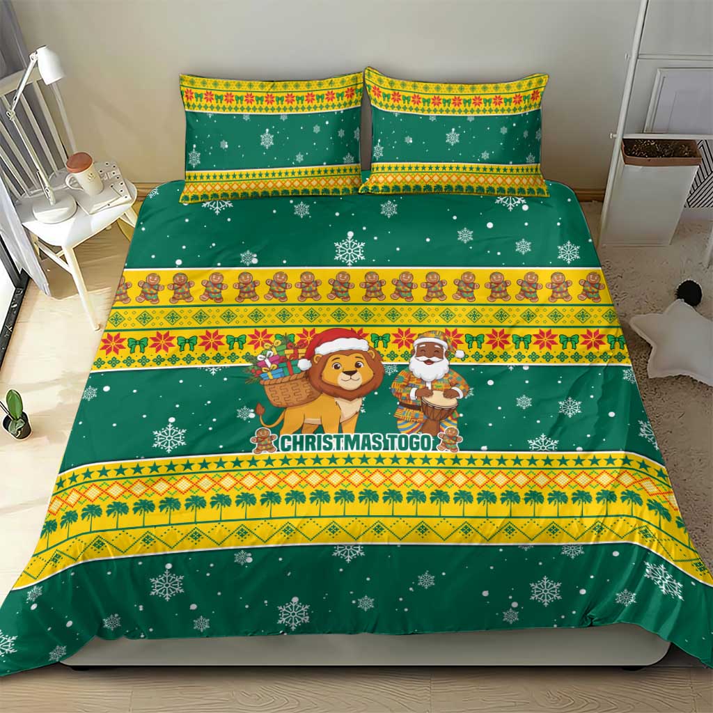 Togo Christmas Bedding Set with Santa Lion Drummer Gingerbread and National Emblem - Wonder Print Shop