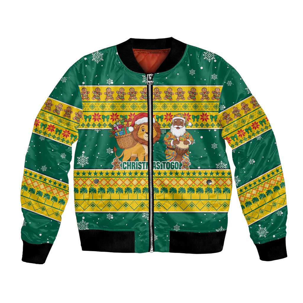Togo Christmas Bomber Jacket with Santa Lion Drummer Gingerbread and National Emblem - Wonder Print Shop