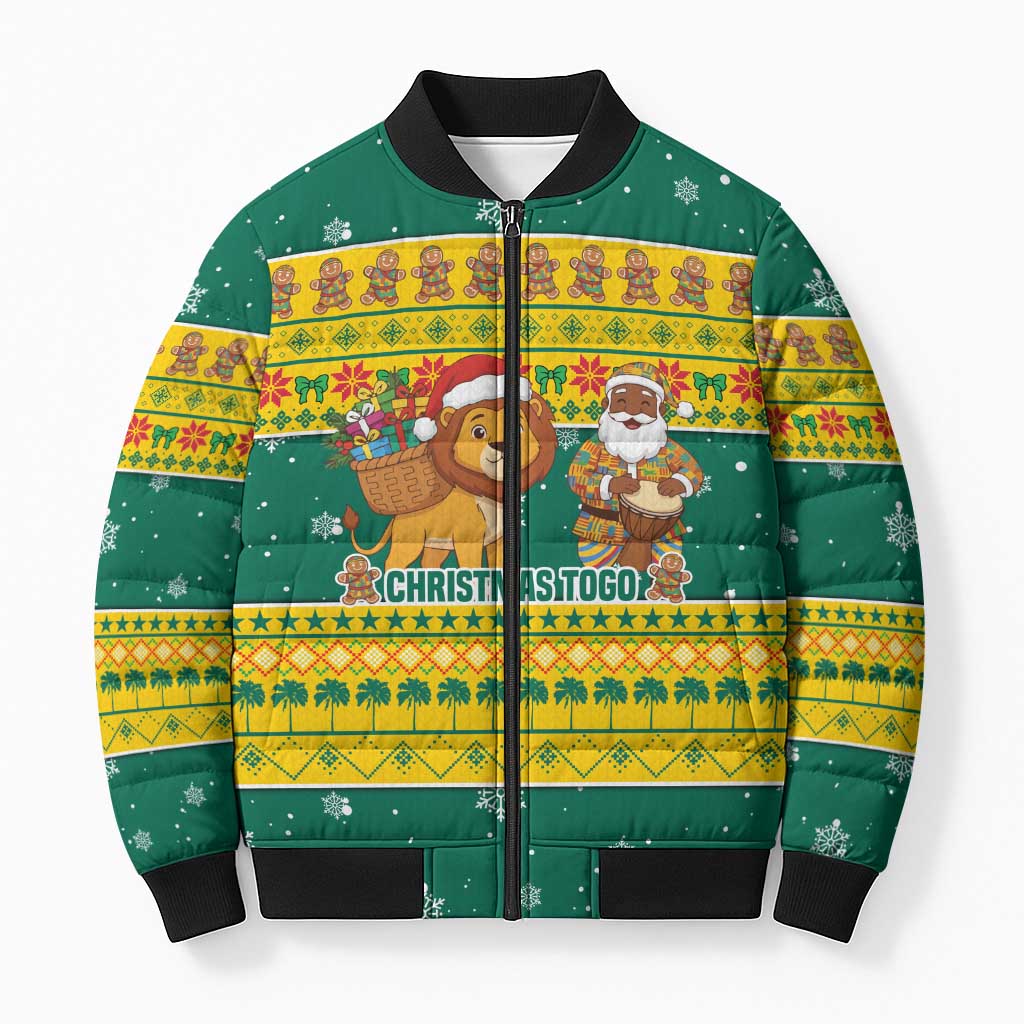 Togo Christmas Bomber Puffer Jacket with Santa Lion Drummer Gingerbread and National Emblem - Wonder Print Shop