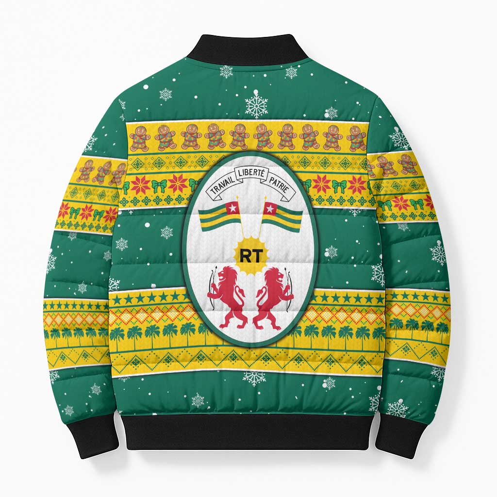 Togo Christmas Bomber Puffer Jacket with Santa Lion Drummer Gingerbread and National Emblem - Wonder Print Shop