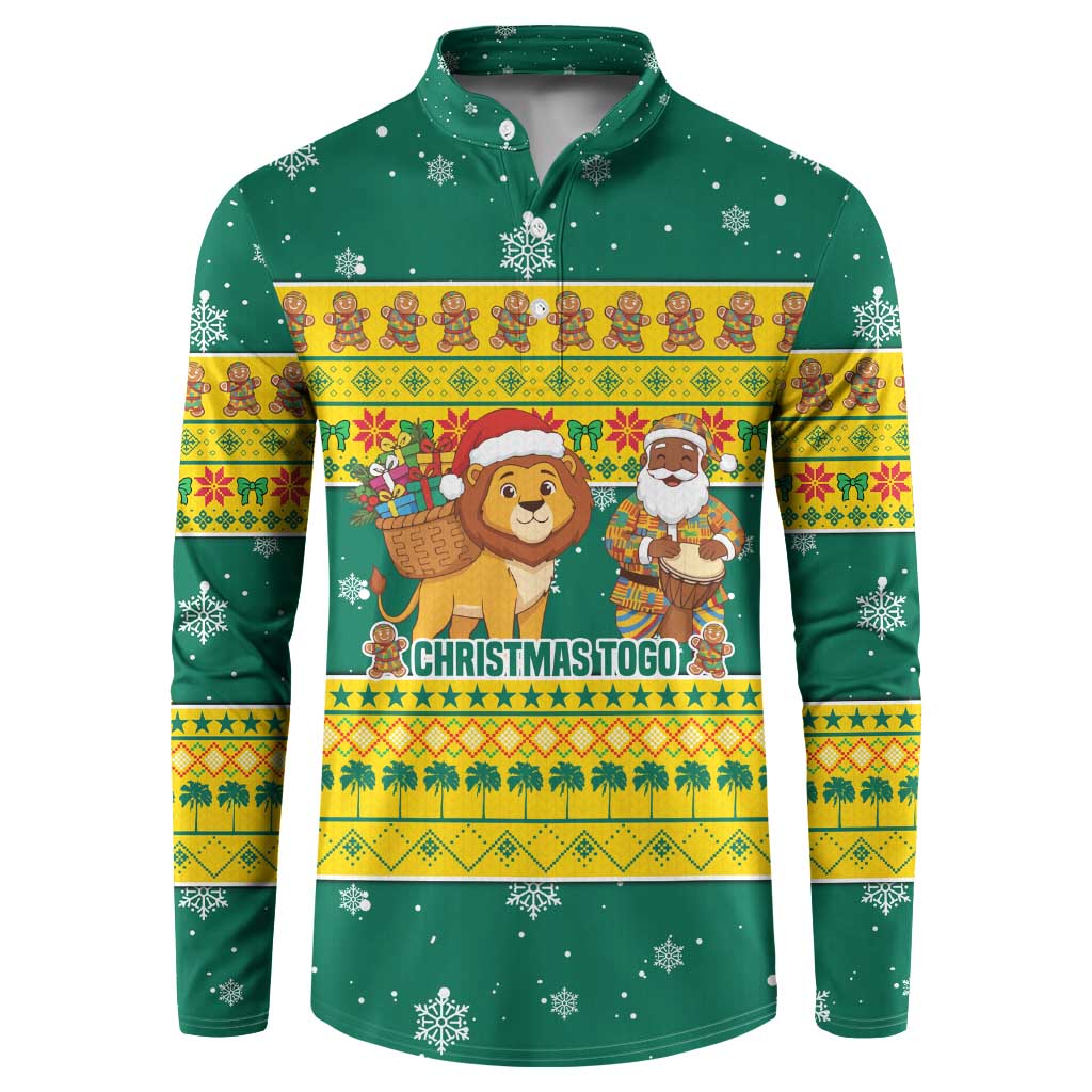 Togo Christmas Button Sweatshirt with Santa Lion Drummer Gingerbread and National Emblem - Wonder Print Shop