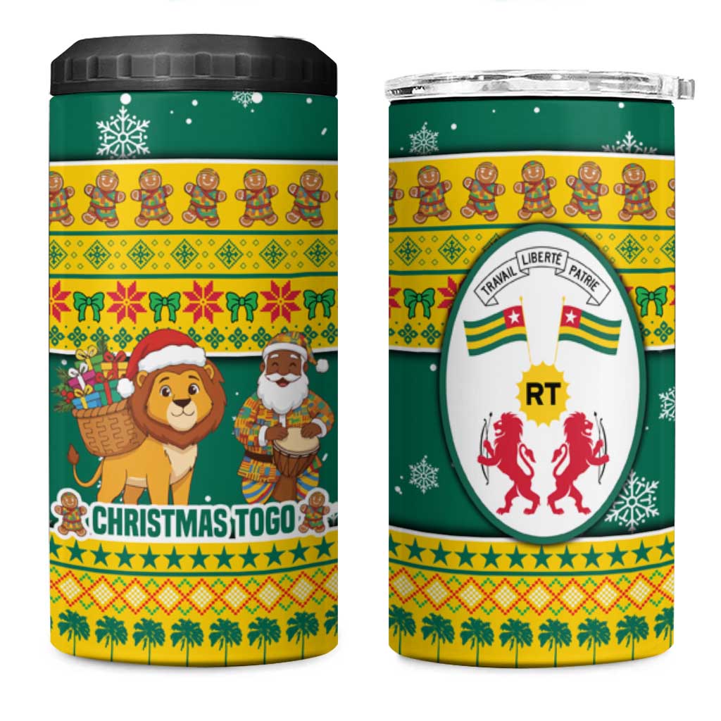 Togo Christmas 4 in 1 Can Cooler Tumbler with Santa Lion Drummer Gingerbread and National Emblem - Wonder Print Shop