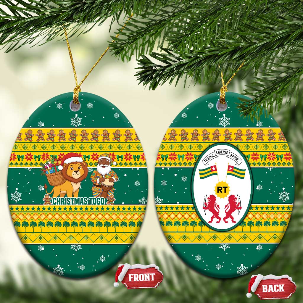 Togo Christmas Ceramic Ornament with Santa Lion Drummer Gingerbread and National Emblem - Wonder Print Shop