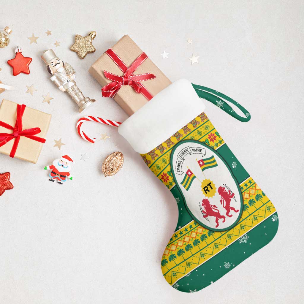 Togo Christmas Stocking with Santa Lion Drummer Gingerbread and National Emblem - Wonder Print Shop