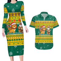 Togo Christmas Couples Matching Long Sleeve Bodycon Dress and Hawaiian Shirt with Santa Lion Drummer Gingerbread and National Emblem - Wonder Print Shop