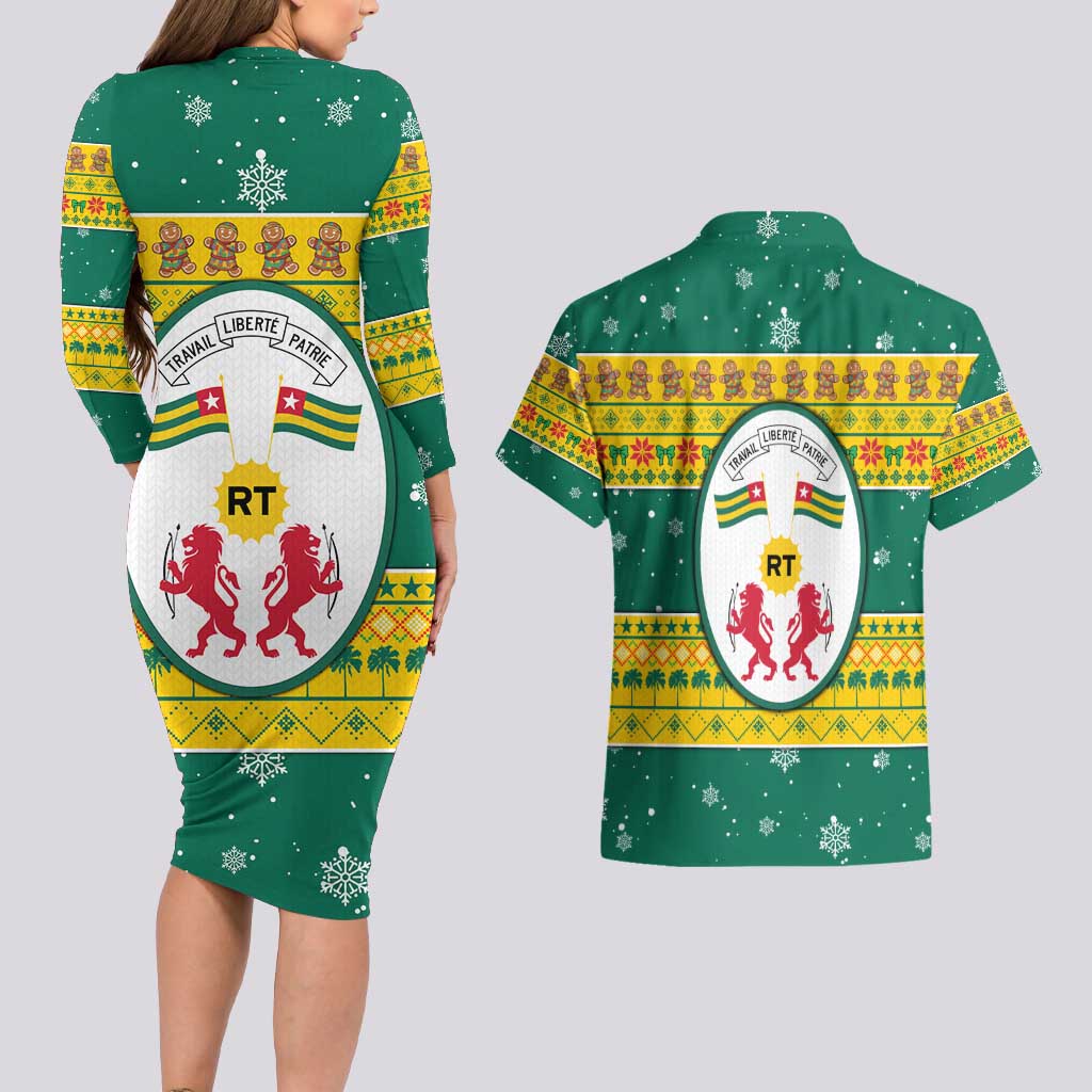 Togo Christmas Couples Matching Long Sleeve Bodycon Dress and Hawaiian Shirt with Santa Lion Drummer Gingerbread and National Emblem - Wonder Print Shop