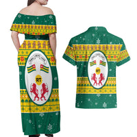 Togo Christmas Couples Matching Off Shoulder Maxi Dress and Hawaiian Shirt with Santa Lion Drummer Gingerbread and National Emblem - Wonder Print Shop