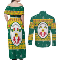 Togo Christmas Couples Matching Off Shoulder Maxi Dress and Long Sleeve Button Shirt with Santa Lion Drummer Gingerbread and National Emblem - Wonder Print Shop