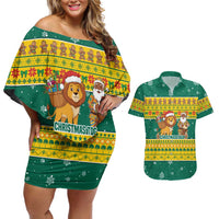 Togo Christmas Couples Matching Off Shoulder Short Dress and Hawaiian Shirt with Santa Lion Drummer Gingerbread and National Emblem - Wonder Print Shop