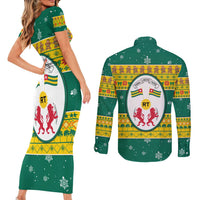 Togo Christmas Couples Matching Short Sleeve Bodycon Dress and Long Sleeve Button Shirt with Santa Lion Drummer Gingerbread and National Emblem - Wonder Print Shop