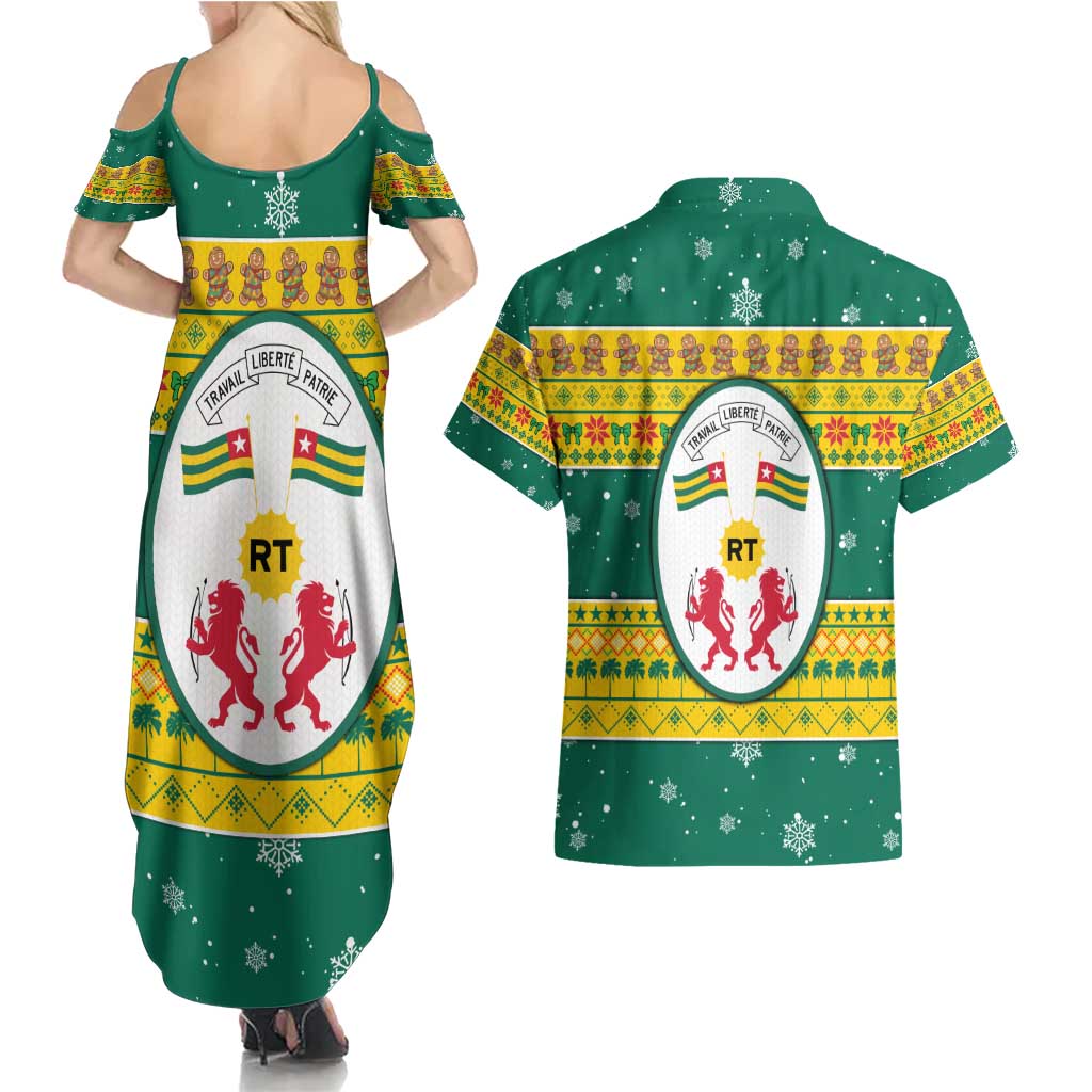 Togo Christmas Couples Matching Summer Maxi Dress and Hawaiian Shirt with Santa Lion Drummer Gingerbread and National Emblem - Wonder Print Shop