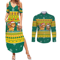 Togo Christmas Couples Matching Summer Maxi Dress and Long Sleeve Button Shirt with Santa Lion Drummer Gingerbread and National Emblem - Wonder Print Shop