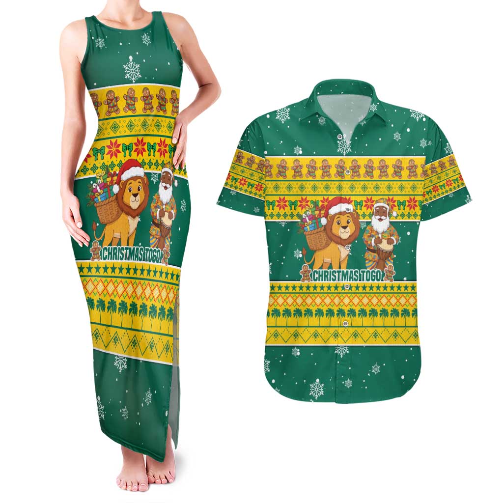 Togo Christmas Couples Matching Tank Maxi Dress and Hawaiian Shirt with Santa Lion Drummer Gingerbread and National Emblem - Wonder Print Shop