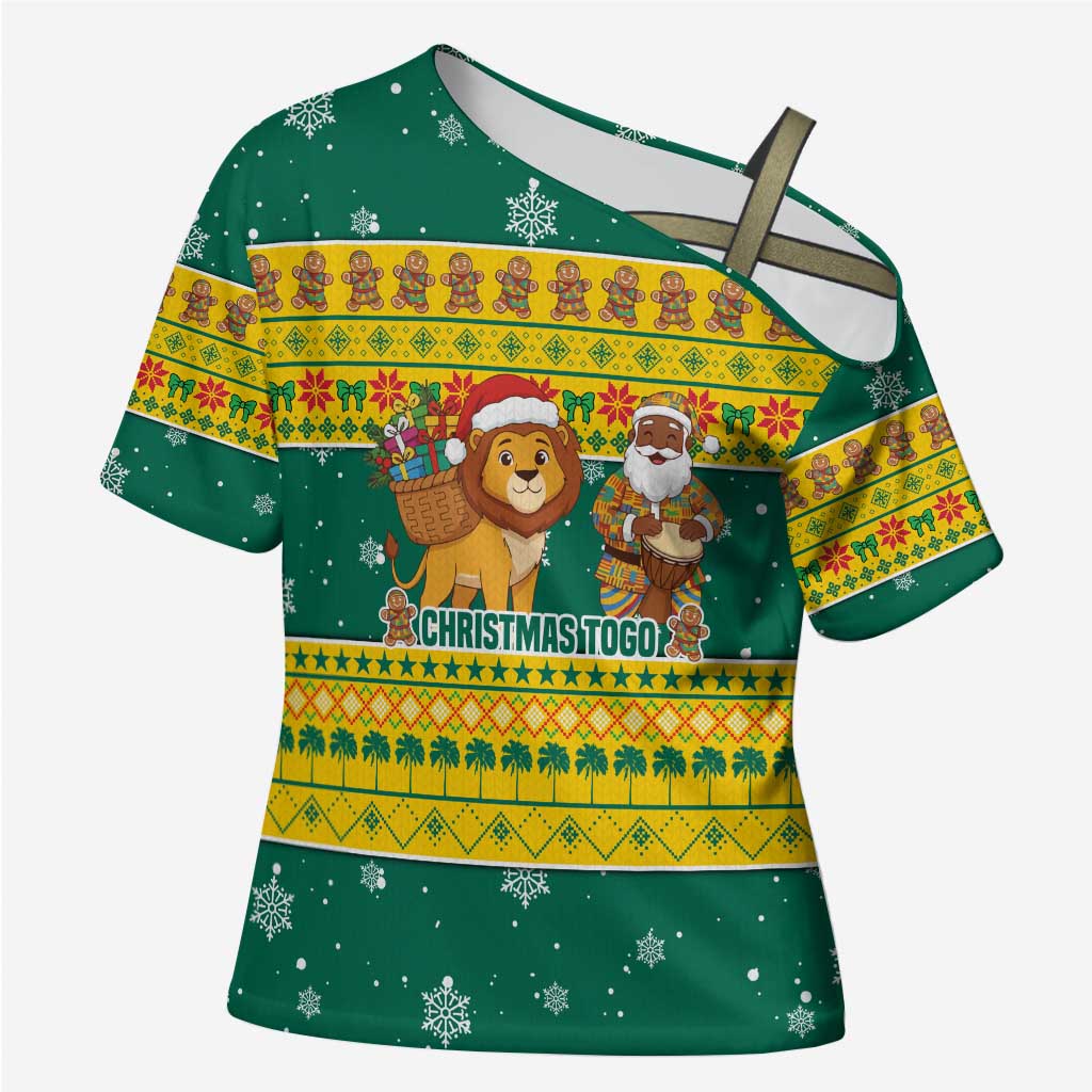 Togo Christmas Cross Shoulder Shirt with Santa Lion Drummer Gingerbread and National Emblem - Wonder Print Shop