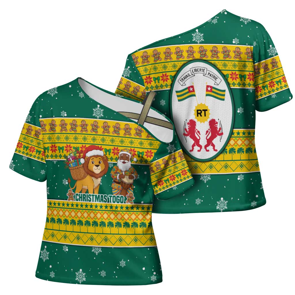 Togo Christmas Cross Shoulder Shirt with Santa Lion Drummer Gingerbread and National Emblem - Wonder Print Shop