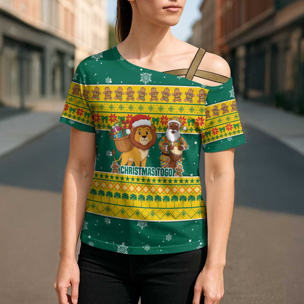 Togo Christmas Cross Shoulder Shirt with Santa Lion Drummer Gingerbread and National Emblem - Wonder Print Shop