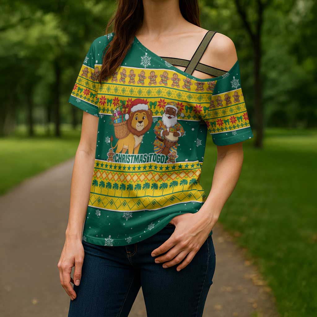 Togo Christmas Cross Shoulder Shirt with Santa Lion Drummer Gingerbread and National Emblem - Wonder Print Shop