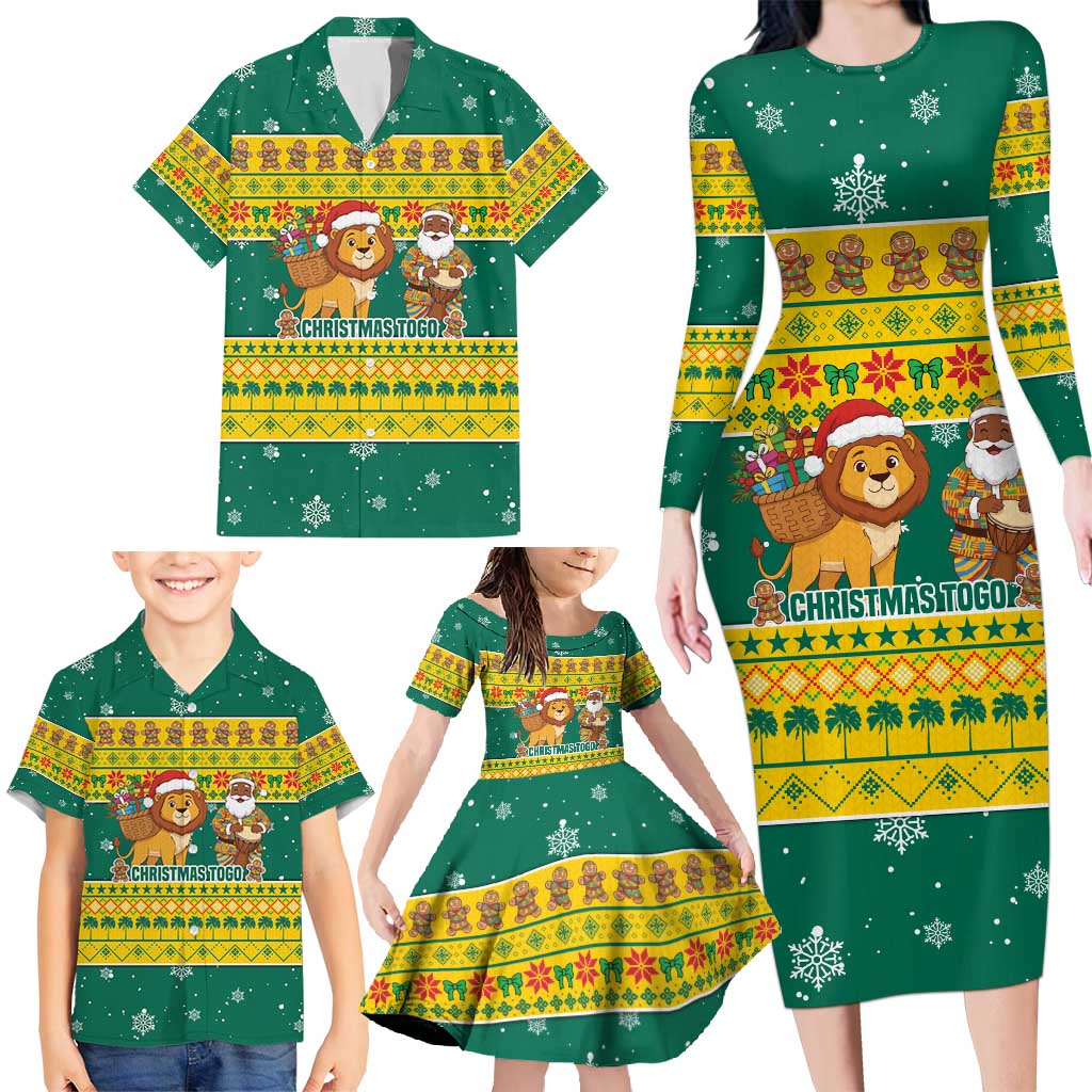Togo Christmas Family Matching Long Sleeve Bodycon Dress and Hawaiian Shirt with Santa Lion Drummer Gingerbread and National Emblem - Wonder Print Shop
