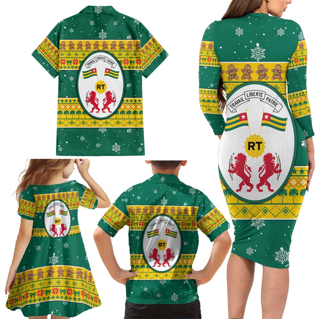 Togo Christmas Family Matching Long Sleeve Bodycon Dress and Hawaiian Shirt with Santa Lion Drummer Gingerbread and National Emblem - Wonder Print Shop