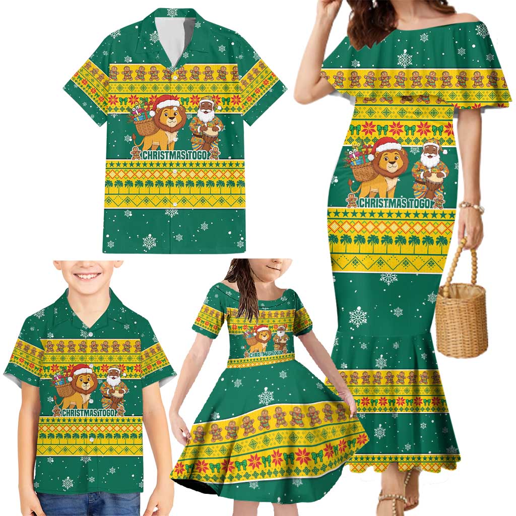 Togo Christmas Family Matching Mermaid Dress and Hawaiian Shirt with Santa Lion Drummer Gingerbread and National Emblem - Wonder Print Shop