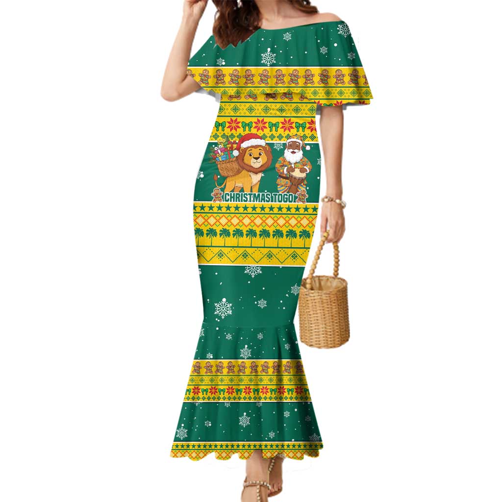 Togo Christmas Family Matching Mermaid Dress and Hawaiian Shirt with Santa Lion Drummer Gingerbread and National Emblem - Wonder Print Shop