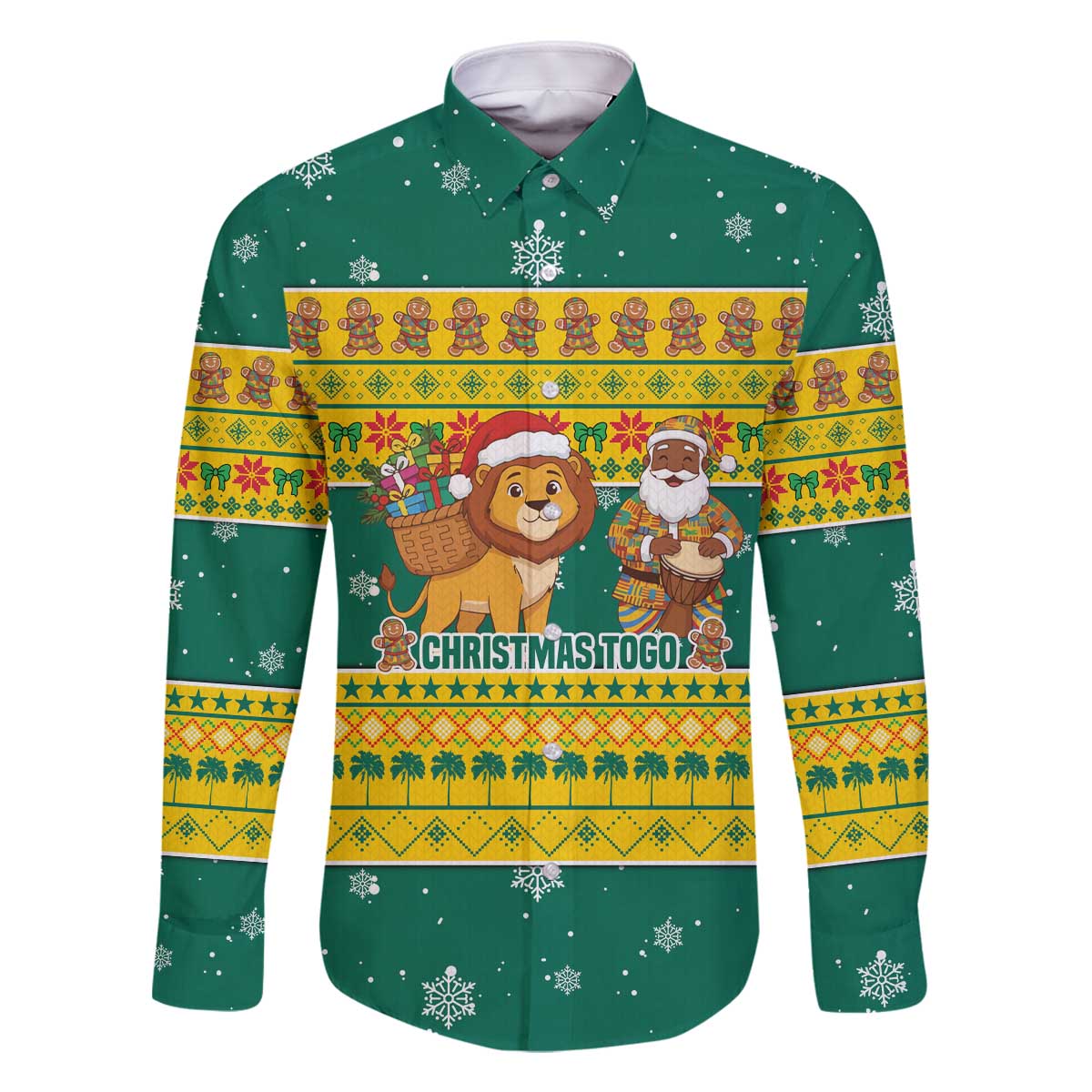 Togo Christmas Family Matching Off The Shoulder Long Sleeve Dress and Hawaiian Shirt with Santa Lion Drummer Gingerbread and National Emblem - Wonder Print Shop