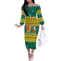 Togo Christmas Family Matching Off The Shoulder Long Sleeve Dress and Hawaiian Shirt with Santa Lion Drummer Gingerbread and National Emblem - Wonder Print Shop