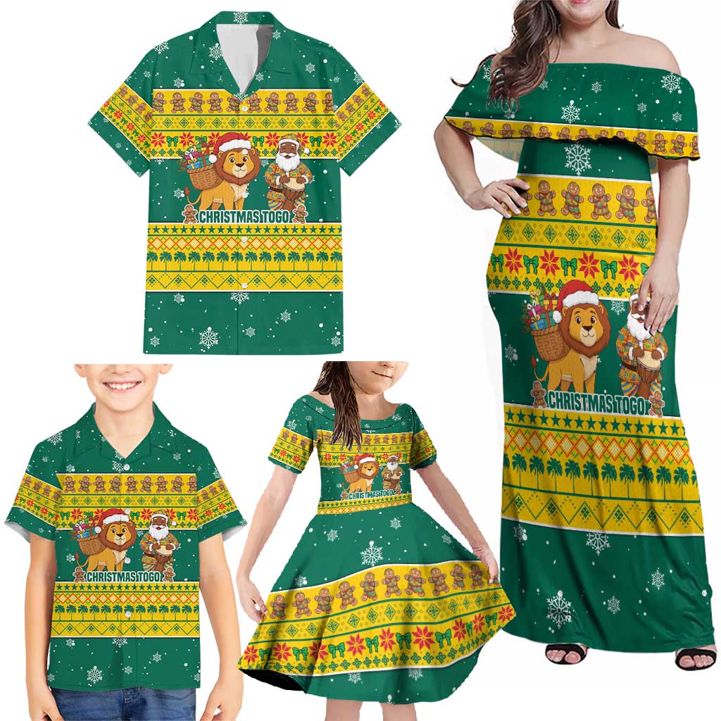 Togo Christmas Family Matching Off Shoulder Maxi Dress and Hawaiian Shirt with Santa Lion Drummer Gingerbread and National Emblem - Wonder Print Shop