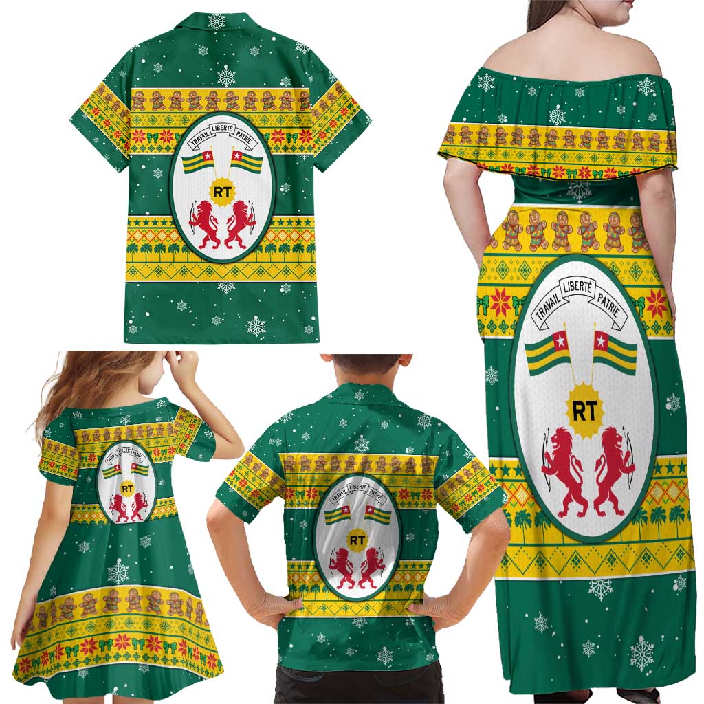 Togo Christmas Family Matching Off Shoulder Maxi Dress and Hawaiian Shirt with Santa Lion Drummer Gingerbread and National Emblem - Wonder Print Shop