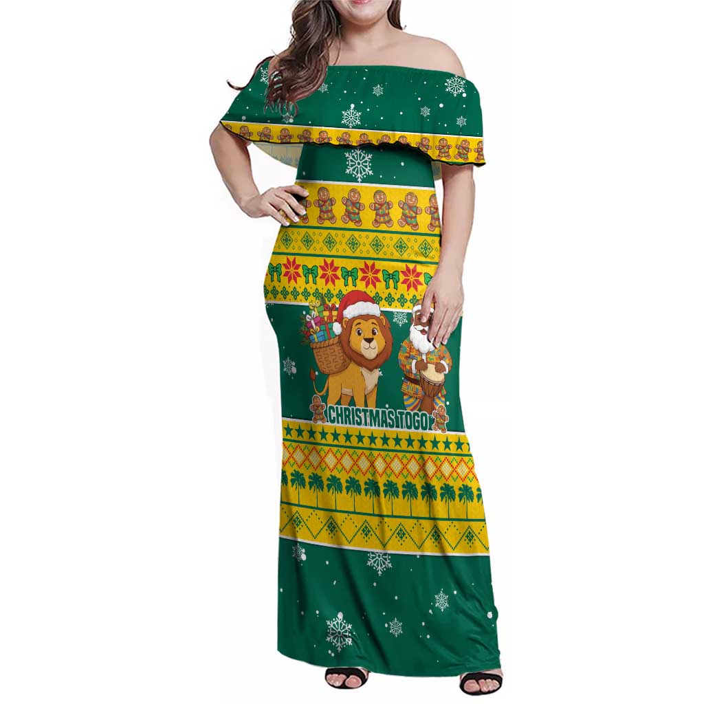 Togo Christmas Family Matching Off Shoulder Maxi Dress and Hawaiian Shirt with Santa Lion Drummer Gingerbread and National Emblem - Wonder Print Shop