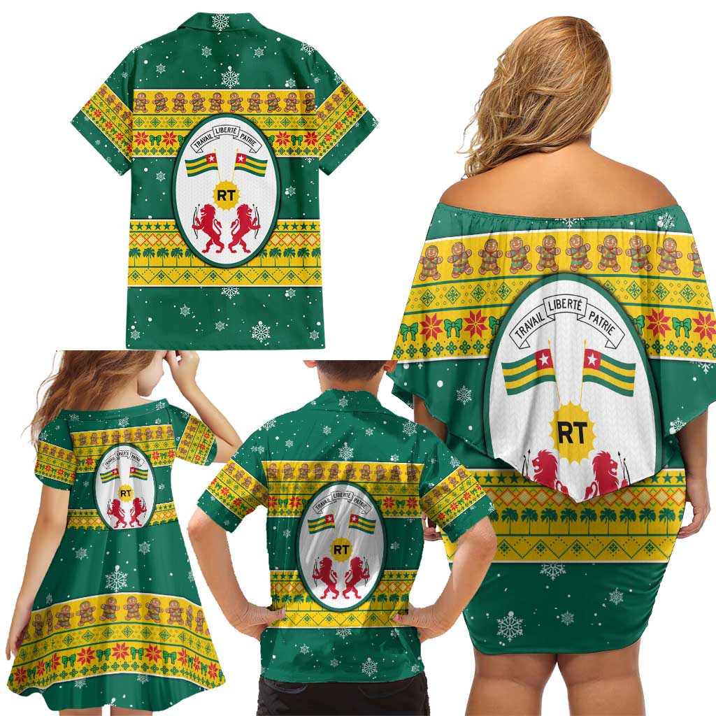 Togo Christmas Family Matching Off Shoulder Short Dress and Hawaiian Shirt with Santa Lion Drummer Gingerbread and National Emblem - Wonder Print Shop