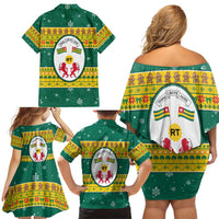 Togo Christmas Family Matching Off Shoulder Short Dress and Hawaiian Shirt with Santa Lion Drummer Gingerbread and National Emblem - Wonder Print Shop