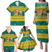 Togo Christmas Family Matching Puletasi and Hawaiian Shirt with Santa Lion Drummer Gingerbread and National Emblem - Wonder Print Shop