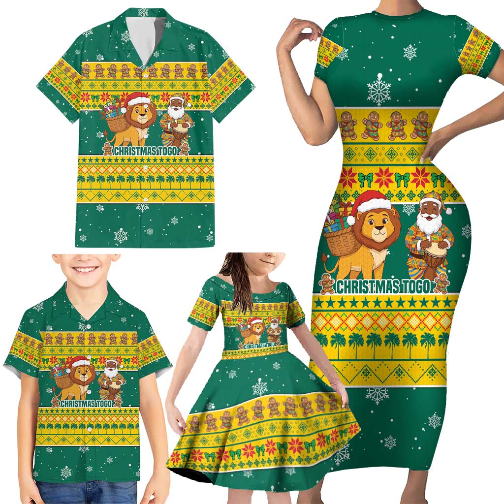 Togo Christmas Family Matching Short Sleeve Bodycon Dress and Hawaiian Shirt with Santa Lion Drummer Gingerbread and National Emblem - undefined