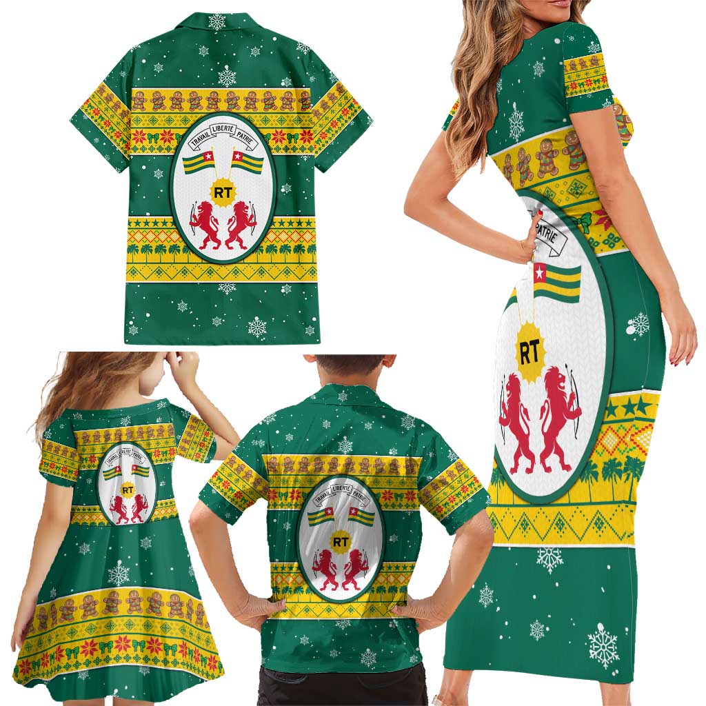 Togo Christmas Family Matching Short Sleeve Bodycon Dress and Hawaiian Shirt with Santa Lion Drummer Gingerbread and National Emblem - undefined