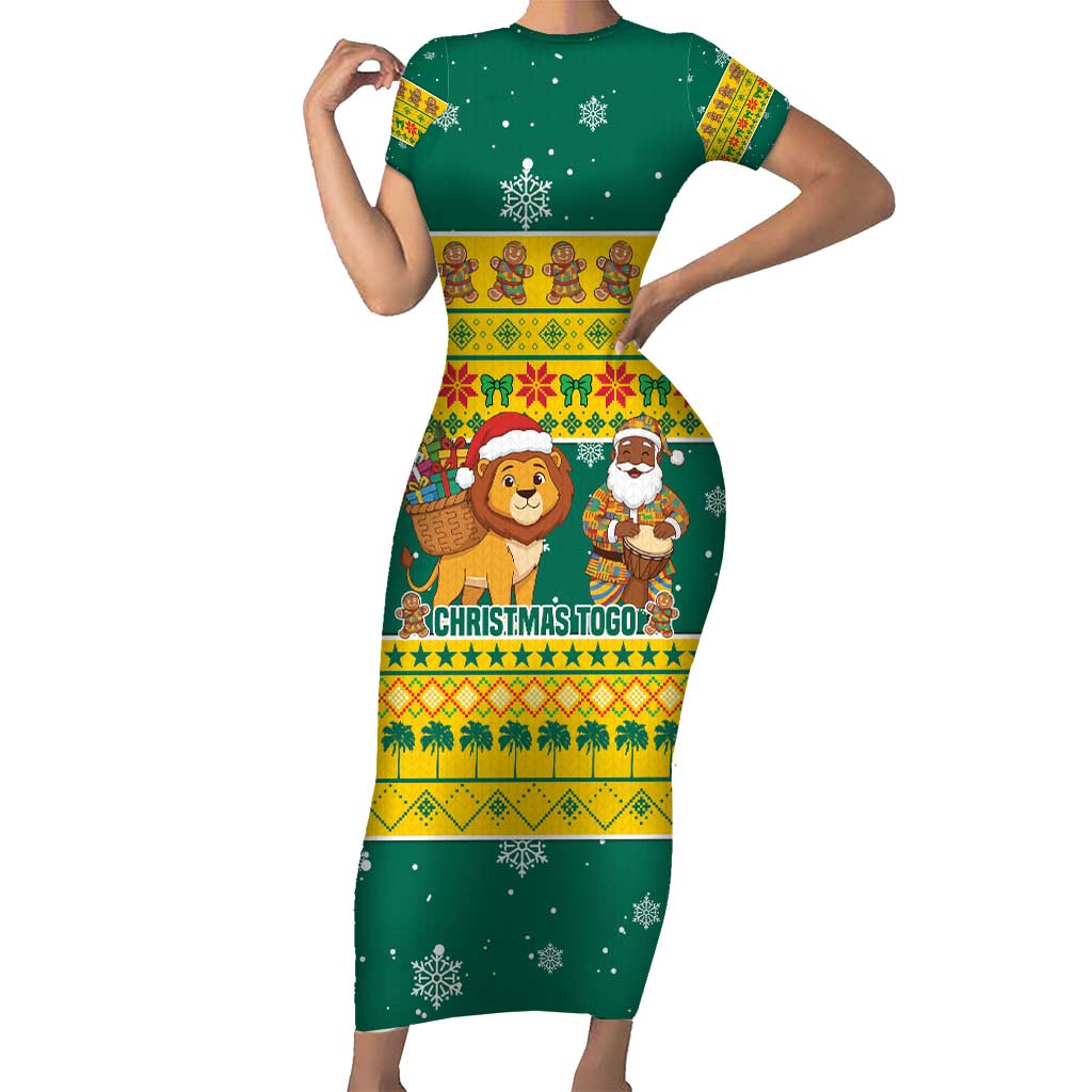 Togo Christmas Family Matching Short Sleeve Bodycon Dress and Hawaiian Shirt with Santa Lion Drummer Gingerbread and National Emblem - undefined
