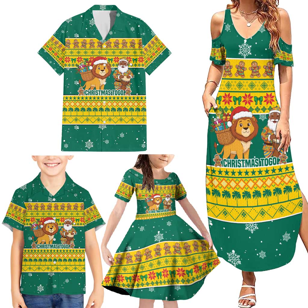 Togo Christmas Family Matching Summer Maxi Dress and Hawaiian Shirt with Santa Lion Drummer Gingerbread and National Emblem - Wonder Print Shop