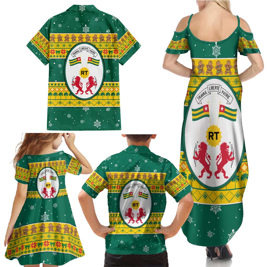 Togo Christmas Family Matching Summer Maxi Dress and Hawaiian Shirt with Santa Lion Drummer Gingerbread and National Emblem - Wonder Print Shop